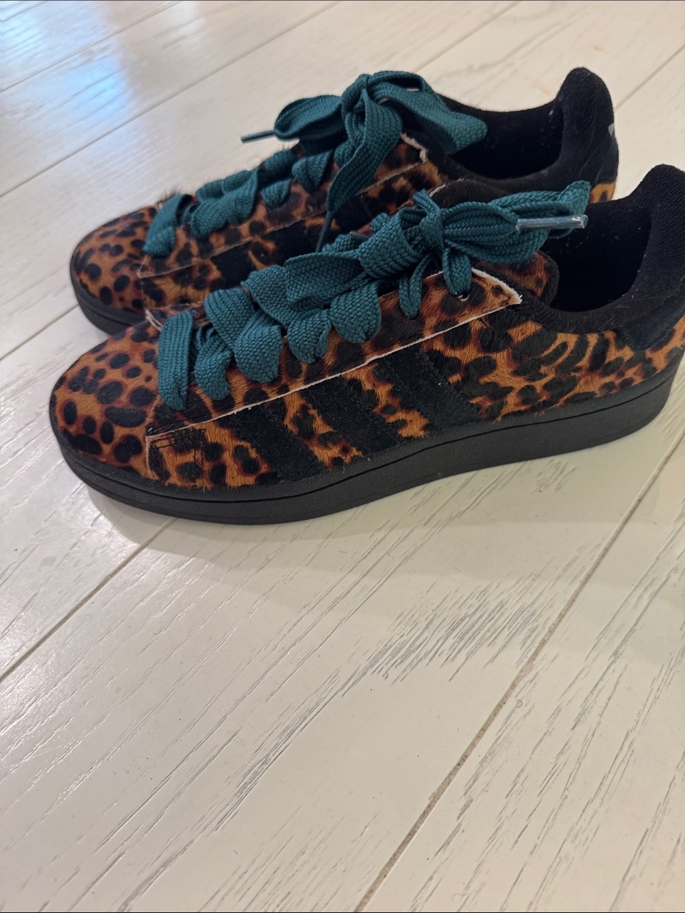 adidas Leopard Print Sneakers with Teal Laces and Black Accents - Picture 3 of 6